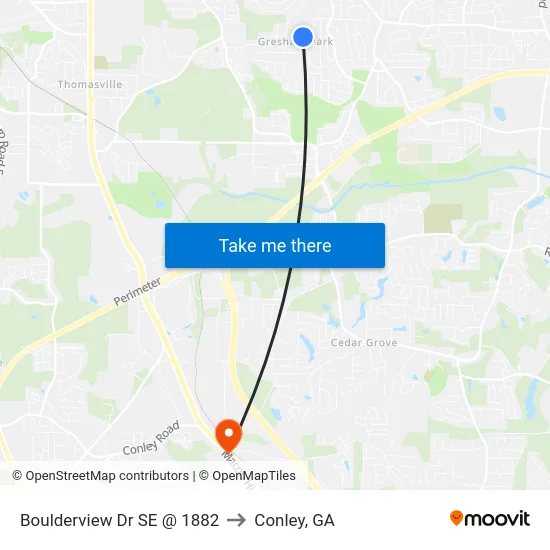 Boulderview Dr SE @ 1882 to Conley, GA map
