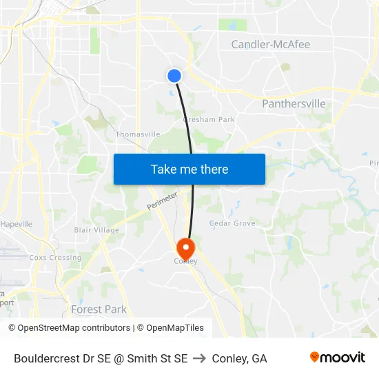 Bouldercrest Dr SE @ Smith St SE to Conley, GA map