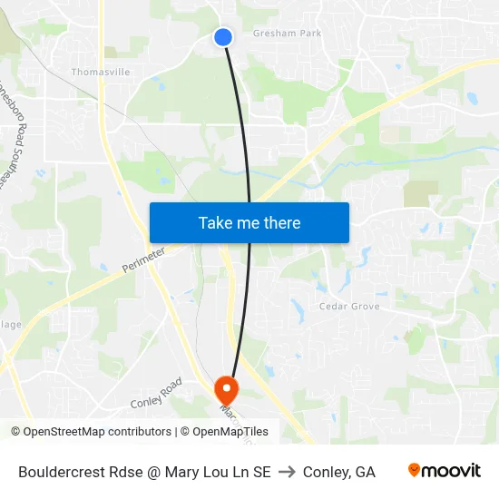 Bouldercrest Rdse @ Mary Lou Ln SE to Conley, GA map