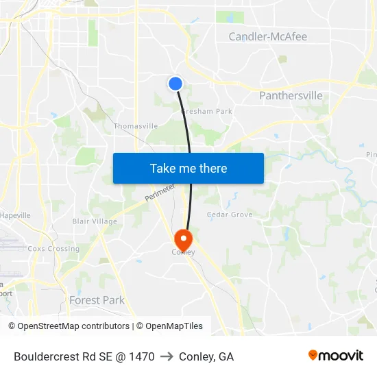 Bouldercrest Rd SE @ 1470 to Conley, GA map