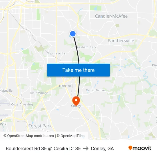Bouldercrest Rd SE @ Cecilia Dr SE to Conley, GA map