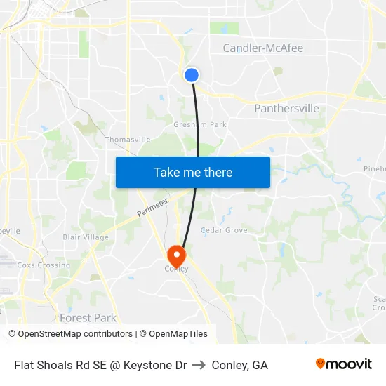 Flat Shoals Rd SE @ Keystone Dr to Conley, GA map