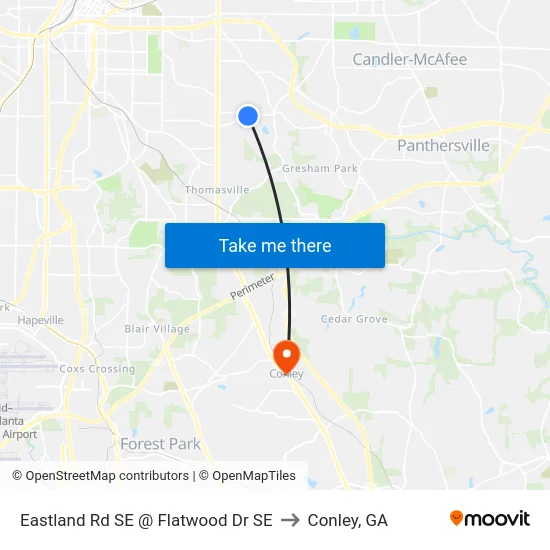 Eastland Rd SE @ Flatwood Dr SE to Conley, GA map