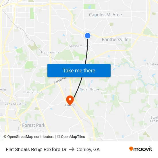 Flat Shoals Rd @ Rexford Dr to Conley, GA map