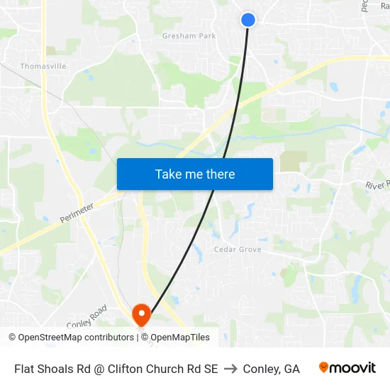 Flat Shoals Rd @ Clifton Church Rd SE to Conley, GA map