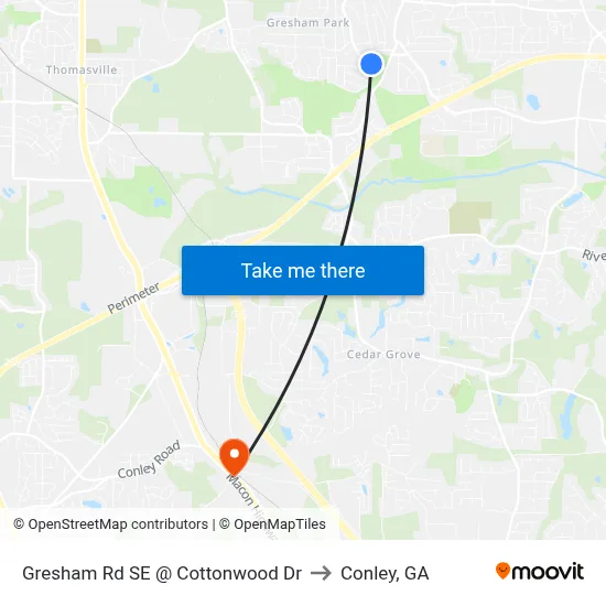 Gresham Rd SE @ Cottonwood Dr to Conley, GA map