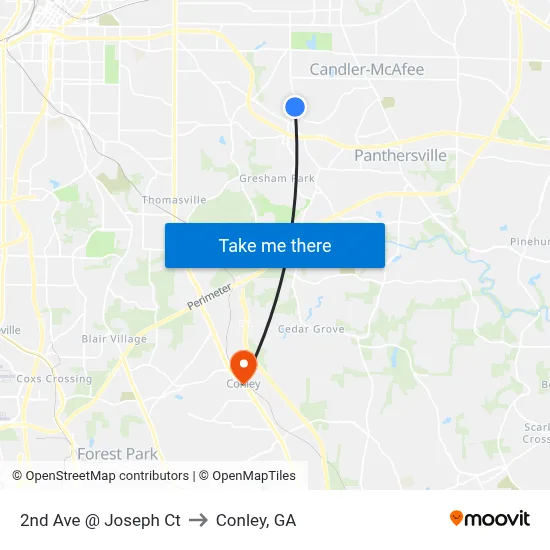 2nd Ave @ Joseph Ct to Conley, GA map