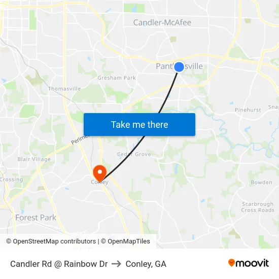 Candler Rd @ Rainbow Dr to Conley, GA map