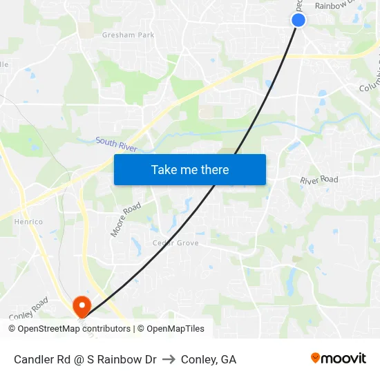 Candler Rd @ S Rainbow Dr to Conley, GA map