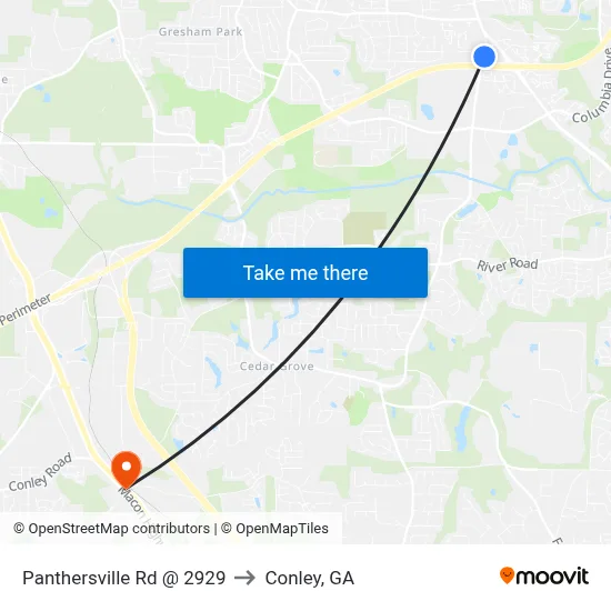 Panthersville Rd @ 2929 to Conley, GA map