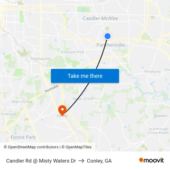 Candler Rd @ Misty Waters Dr to Conley, GA map