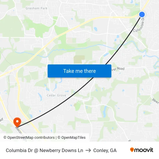 Columbia Dr @ Newberry Downs Ln to Conley, GA map