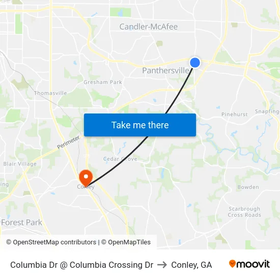 Columbia Dr @ Columbia Crossing Dr to Conley, GA map