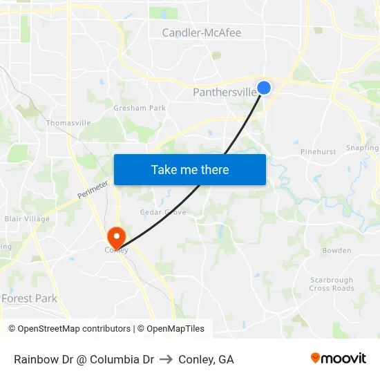 Rainbow Dr @ Columbia Dr to Conley, GA map