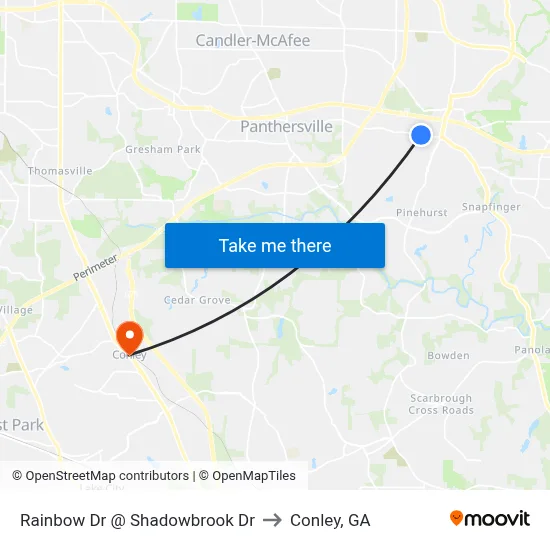 Rainbow Dr @ Shadowbrook Dr to Conley, GA map