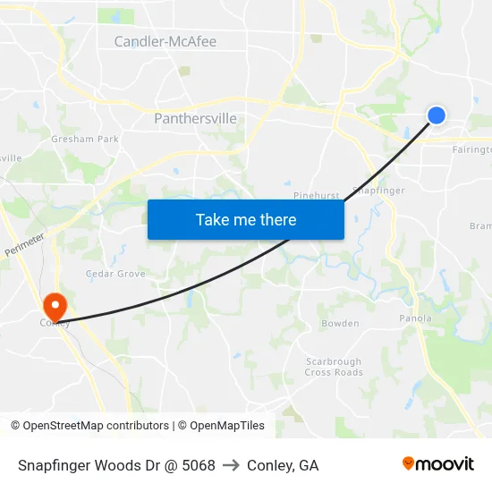 Snapfinger Woods Dr @ 5068 to Conley, GA map