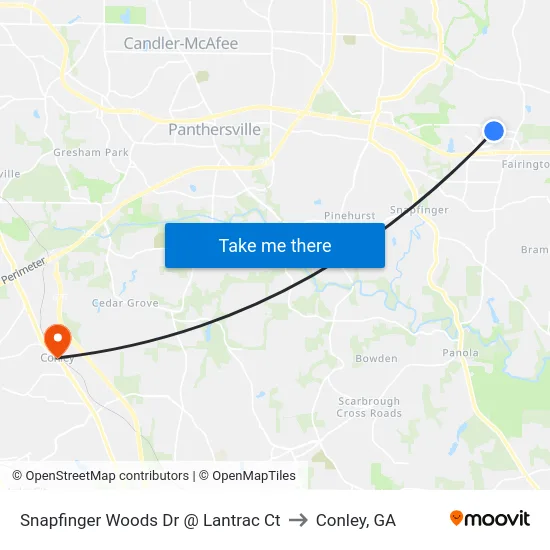 Snapfinger Woods Dr @ Lantrac Ct to Conley, GA map