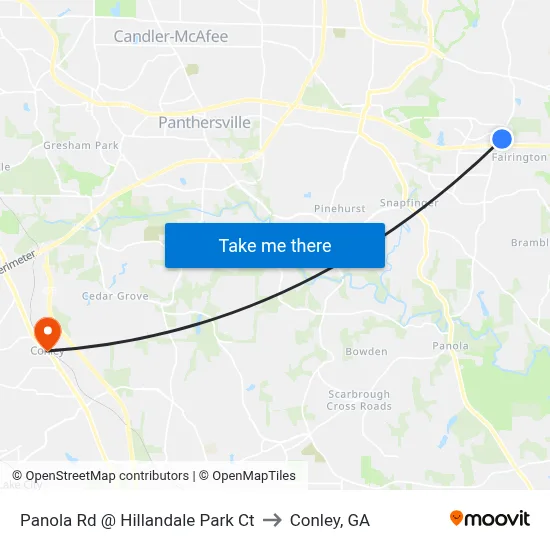 Panola Rd @ Hillandale Park Ct to Conley, GA map