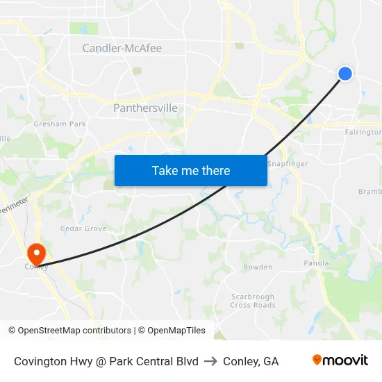 Covington Hwy @ Park Central Blvd to Conley, GA map