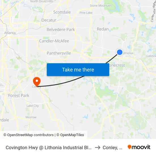Covington Hwy @ Lithonia Industrial Blvd to Conley, GA map