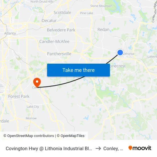 Covington Hwy @ Lithonia Industrial Blvd to Conley, GA map
