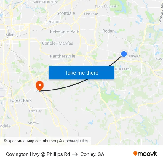Covington Hwy @ Phillips Rd to Conley, GA map