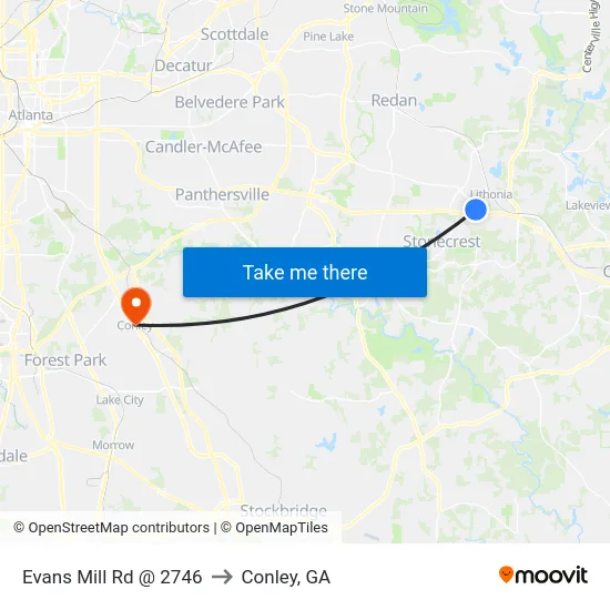 Evans Mill Rd @ 2746 to Conley, GA map