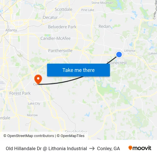 Old Hillandale Dr @ Lithonia Industrial to Conley, GA map
