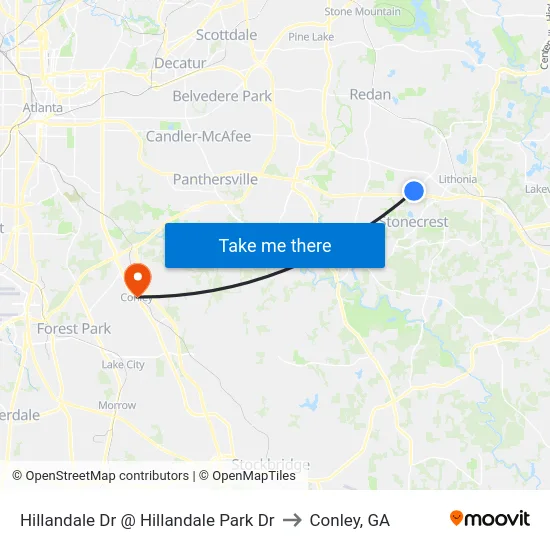 Hillandale Dr @ Hillandale Park Dr to Conley, GA map