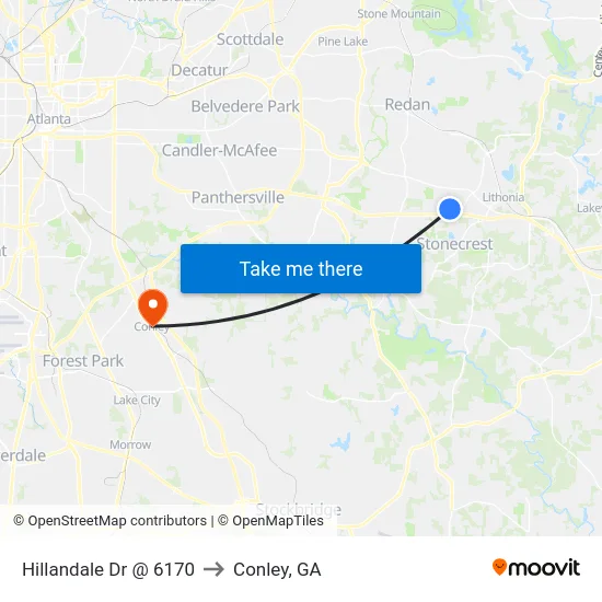 Hillandale Dr @ 6170 to Conley, GA map