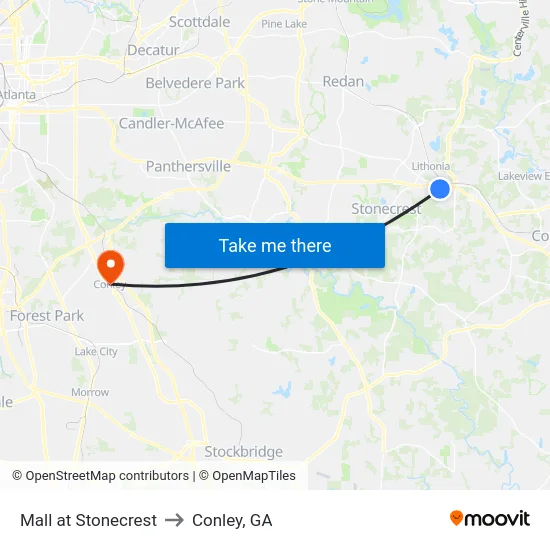Mall at Stonecrest to Conley, GA map