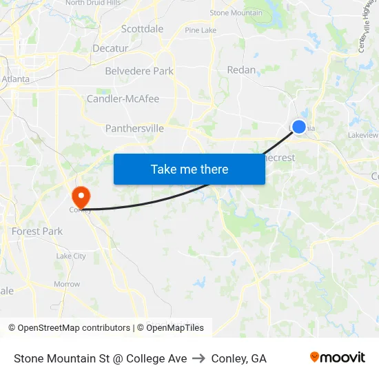 Stone Mountain St @ College Ave to Conley, GA map