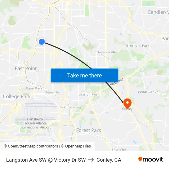 Langston Ave SW @ Victory Dr SW to Conley, GA map