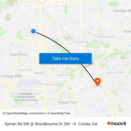 Sylvan Rd SW @ Woodbourne Dr SW to Conley, GA map