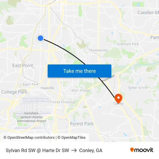 Sylvan Rd SW @ Harte Dr SW to Conley, GA map