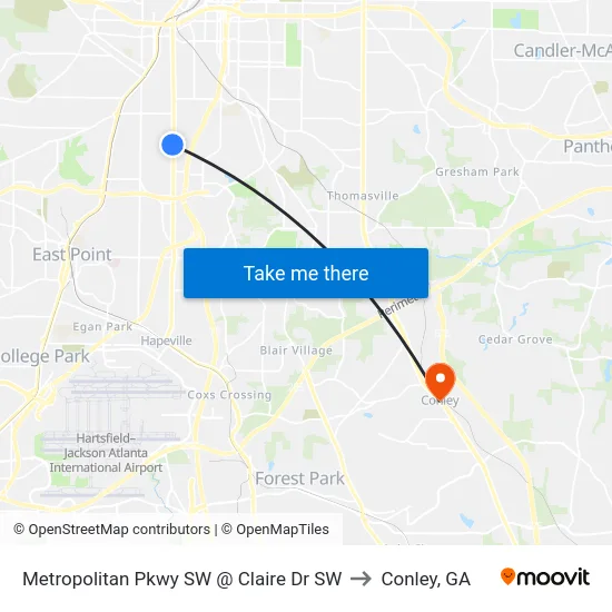 Metropolitan Pkwy SW @ Claire Dr SW to Conley, GA map