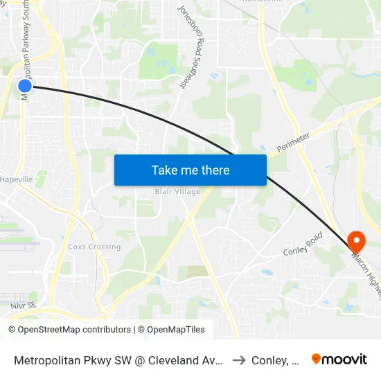 Metropolitan Pkwy SW @ Cleveland Ave S to Conley, GA map