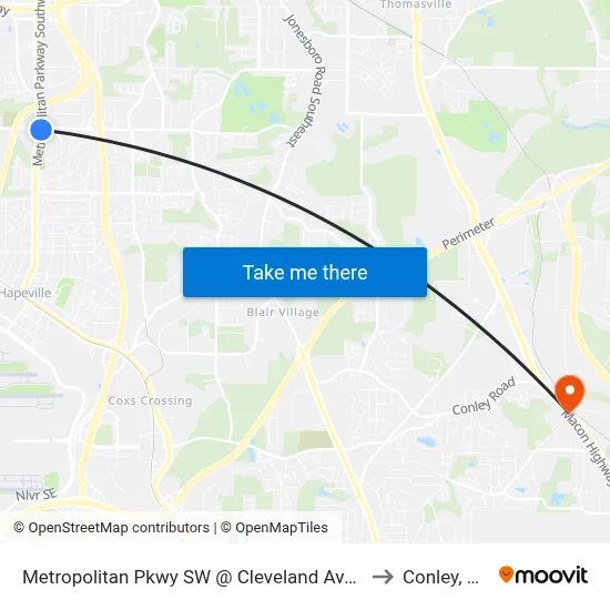 Metropolitan Pkwy SW @ Cleveland Ave S to Conley, GA map