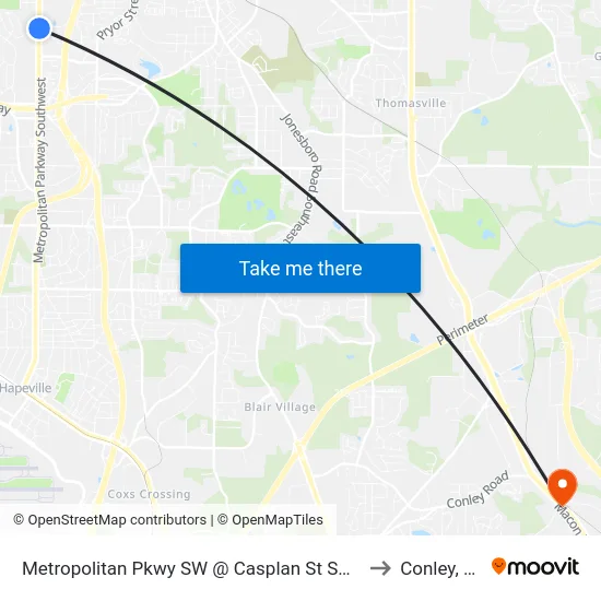 Metropolitan Pkwy SW @ Casplan St SW (S) to Conley, GA map