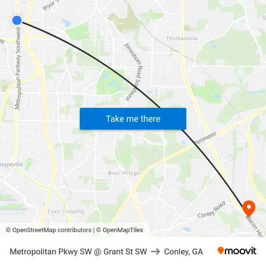 Metropolitan Pkwy SW @ Grant St SW to Conley, GA map