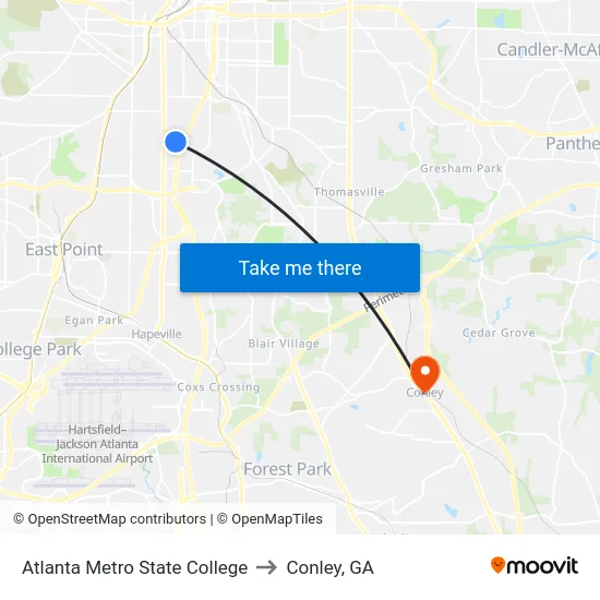 Atlanta Metro State College to Conley, GA map