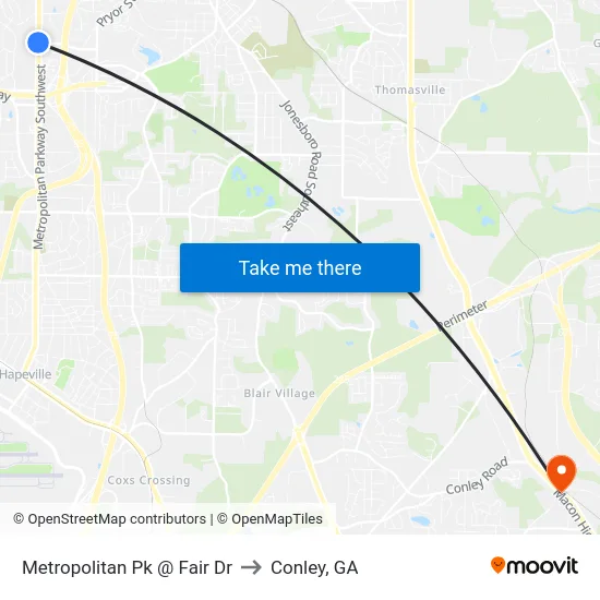 Metropolitan Pk @ Fair Dr to Conley, GA map