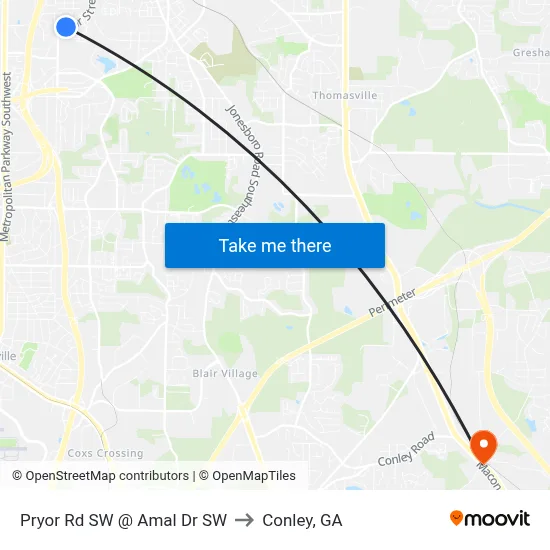 Pryor Rd SW @ Amal Dr SW to Conley, GA map