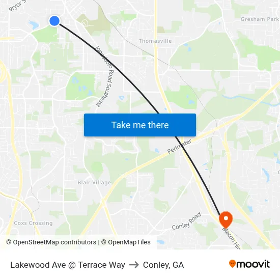 Lakewood Ave @ Terrace Way to Conley, GA map