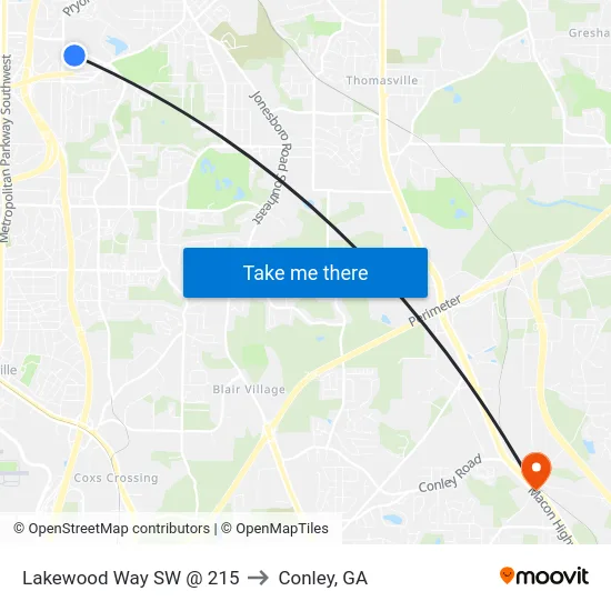 Lakewood Way SW @ 215 to Conley, GA map
