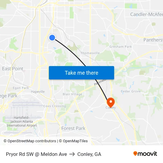 Pryor Rd SW @ Meldon Ave to Conley, GA map