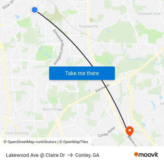 Lakewood Ave @ Claire Dr to Conley, GA map