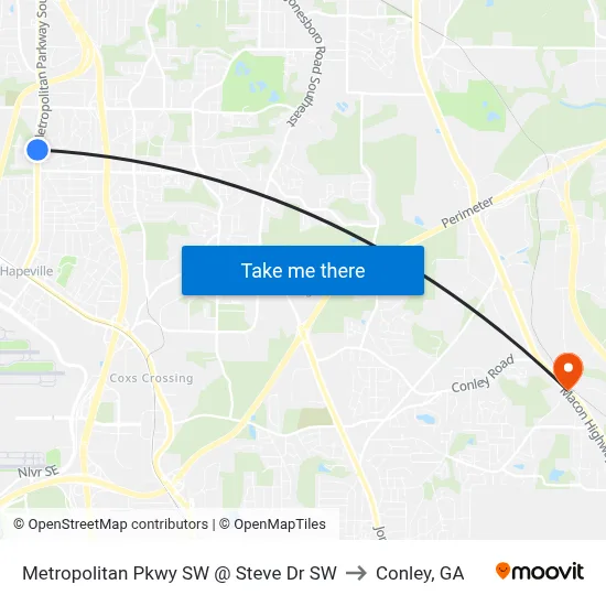 Metropolitan Pkwy SW @ Steve Dr SW to Conley, GA map