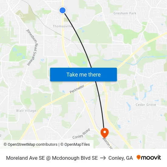 Moreland Ave SE @ Mcdonough Blvd SE to Conley, GA map
