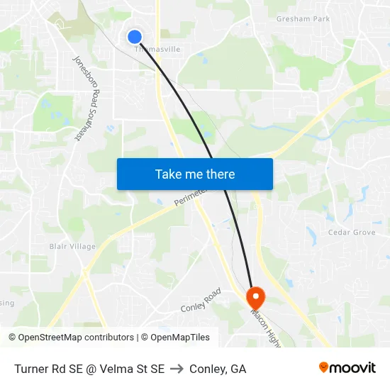 Turner Rd SE @ Velma St SE to Conley, GA map
